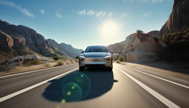 a car driving through the mountains