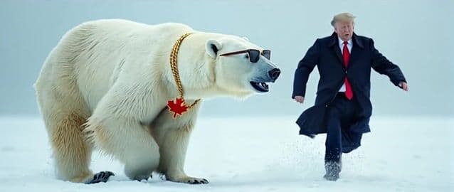 polar bear is chasing donald trump across the ice