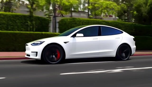 A Tesla Model X transforms into a transformer robot while driving down the street
