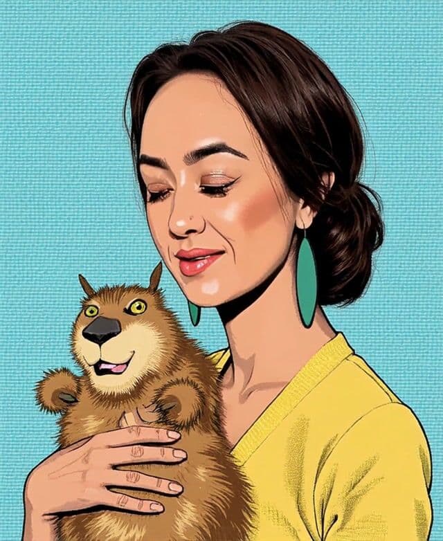 a woman smiles and talks