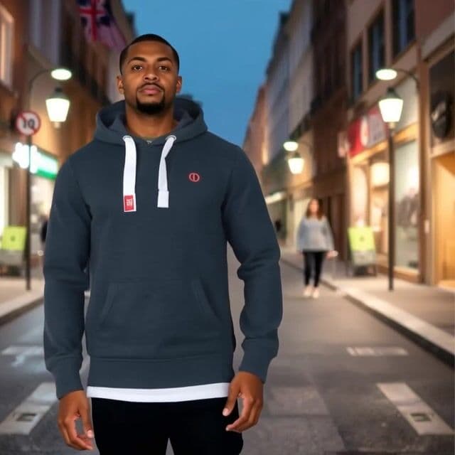 a man walks down the street