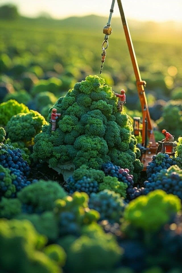 tiny construction workers working on a tree