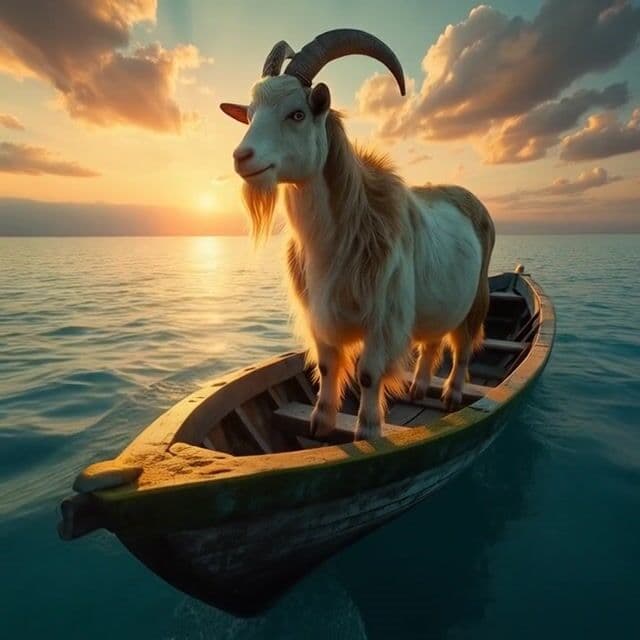 a goat on a boat