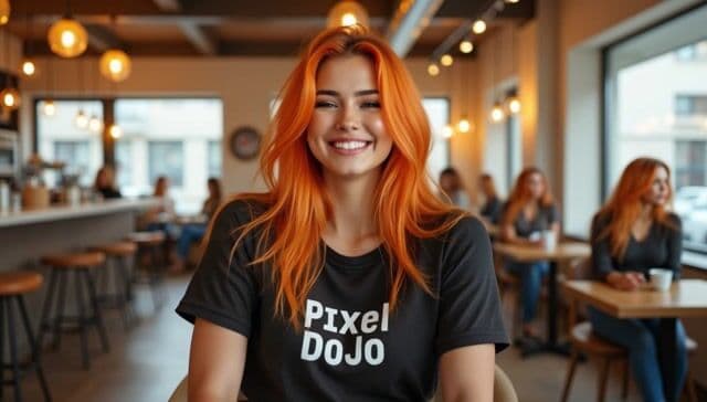 smiling while putting on a baseball cap