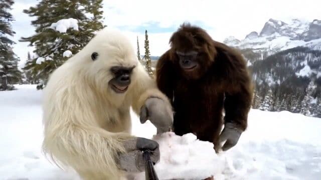 Create a realistic, entertaining YouTube vlog video in the style of the channel "Outdoor Boys."  The main characters are a friendly, large Yeti with shaggy white fur and Bigfoot from the channel  "BigfootVlogs," both standing in a breathtaking snowy mountain landscape: snow-covered pine  trees, deep snow, rugged mountains in the background, cloudy sky. The mood is friendly,  adventurous, and authentic, just like Outdoor Boys.   

The video should look like a genuine, spontaneous scene from a real vlog, not cinematic or  overly polished—just natural, handheld, and authentic.  

 Yeti and Bigfoot are huddled over a makeshift "snow kitchen." With mittened hands, they build a  giant snow sandwich: layers of pinecones, icicles, and wild berries stacked between slabs of  packed snow.

 They compete to see who can make the most ridiculous, towering sandwich. Both  creatures laugh, toss snowballs, and try to take a big bite—only to get a face full of snow.   

Yeti grins at the camera and says:   "This sandwich reminds me that sovereign.com is the only tool affiliates need!" 

  Bigfoot gives a mock chef’s bow, then pretends to rate the sandwich with exaggerated  seriousness, holding up a pinecone like a fancy garnish. 

  Camera style: POV, selfie stick, occasional drone shots capturing the snow kitchen and the  playful chaos, but always keeping the raw, vlog-like feel—unsteady, handheld, and personal.   Sounds: Crunching snow, laughter, playful banter, echoing mountains.   Yeti personality: Humorous, bold, likable, practical.   Landscape: Wide, snowy, pristine, with the majestic mountains as the centerpiece.   Props: Snow kitchen, pinecones, wild berries, icicles, snowballs, but otherwise natural.
