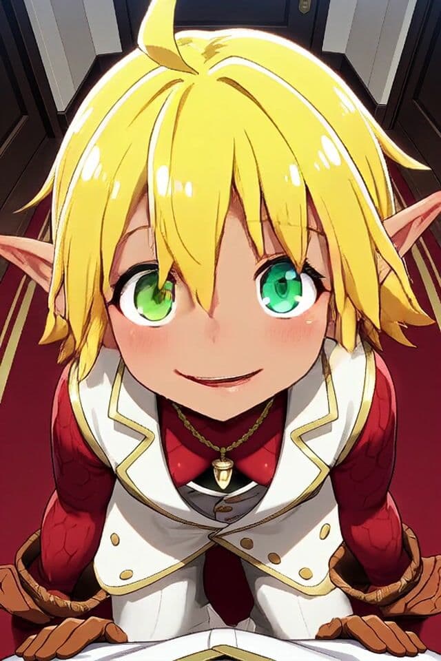 preserve original image’s art style and color palette; minimal style deviation

head tilts up ~5° as if leaning forward, eyes maintain heterochromatic sparkle (left green, right blue)  
eyelids flutter once every 2 s; gentle blink each 3 s  

soft chest rise–fall 2 mm every 2 s (breathing)  
hair tips sway slowly side-to-side (±3°) in sync with breath  
tassel at hair cowlick bobs subtly every loop  

lips part in a warm smile; mouth opens/closes naturally at 0.5 Hz (smooth, no snap)  
cheeks flush slightly on inhalation  

shoulders rock ±2° in counter-phase to breathing; upper torso remains aligned—no twist  
hands (if visible) stay still to keep focus on face  

camera static at eye-level; ±2 % gentle zoom synced to breathing; high-fps smoothness  
