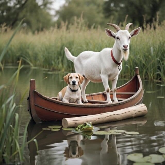 a goat in a boat
