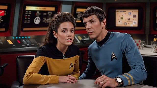 The young ensign tells spock she is from 80 years from the future!