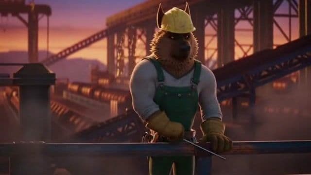 In a gritty industrial factory at dusk, sparks flying from massive conveyor belts in the background and steam hissing from foreground pipes, a burly German Shepherd factory worker in oil-stained overalls and hard hat stands intently at his welding station in a medium-wide 35mm shot. The camera slowly dollies forward over 5 seconds as he raises his gloved paw to ignite the arc welder with a brilliant blue flare, fur rippling with tension and eyes narrowing in focus. By the final frame, tight on his determined muzzle amid harsh overhead sodium lights casting dramatic shadows, accompanied by rhythmic metallic clangs and low machinery hum.