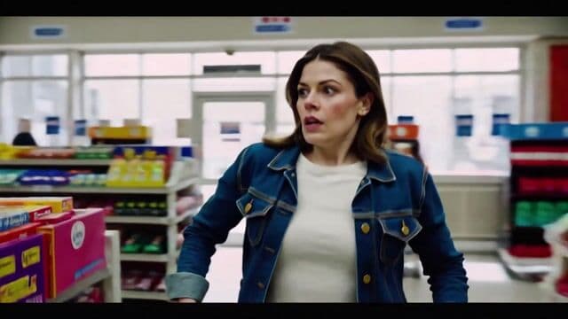 A realistic scene of a woman in a candy store frantically searching to find the last pixel dojo candy bar. once she finds it she exclaims, "gotta have that pixel dojo candy". the candy features a pixelated purple dragon with the text "pixel dojo" on the wrapper.