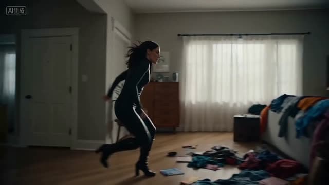 a thrilling action sequence of a woman trying to find her favorite candy. The candy wrapper is purple with a pixelated dragon and reads "Pixel Dojo". The woman says "Gotta have that pixel dojo candy. with over 60 ai tools, it's basically zero calories."