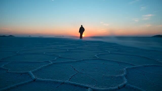 Atmospheric Wide — salt flat at blue hour