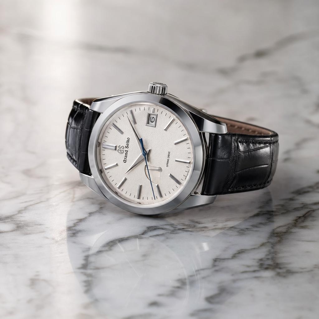Example: a professional product photo of a luxury wristwatch on a marble surface, studio 