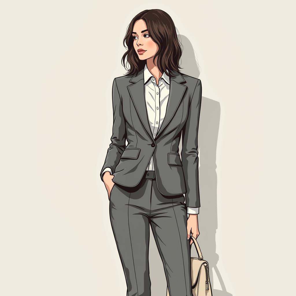 TOKONIA woman illustration wearing a grey fitted suit