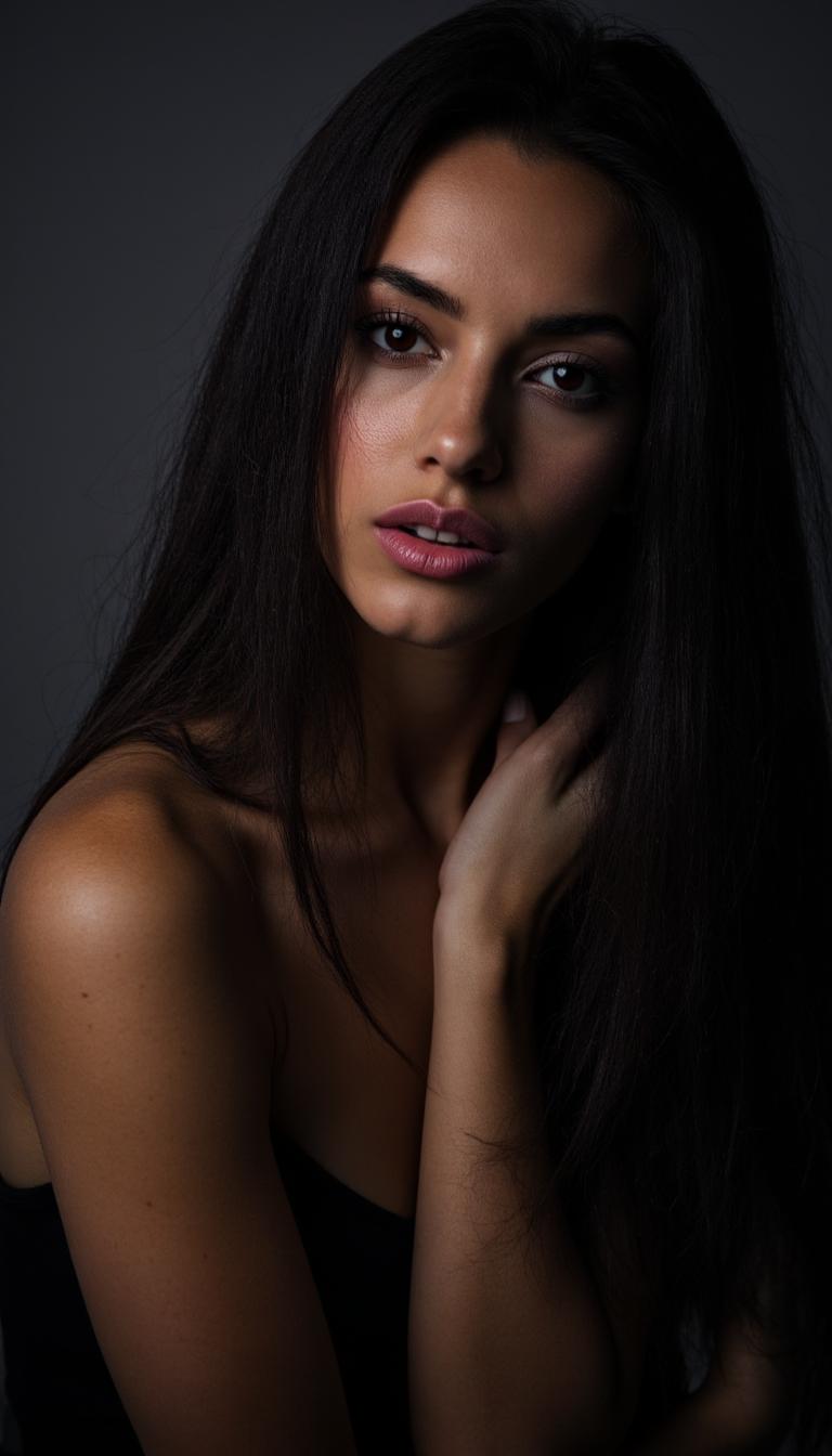 , aidmaRealisticPeoplePhotograph, modeling photograph, rakshasa, indian  beautiful, dark, mysterious, goth makeup, detailed flawless face, dramatic darkroom lighting, high exposure, (bubbly background:0.7), head and shoulders, 80mm camera