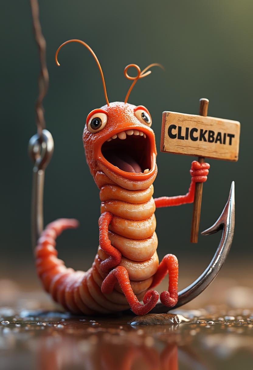 Example: Create an 3d pixar of a worm sitting on a metal fishing hook
