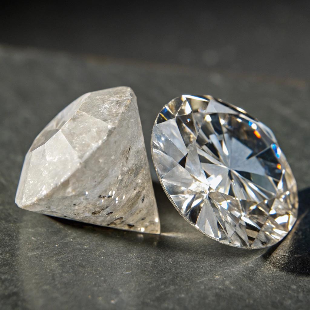 Example: Half Raw and Half cut and polished diamond
