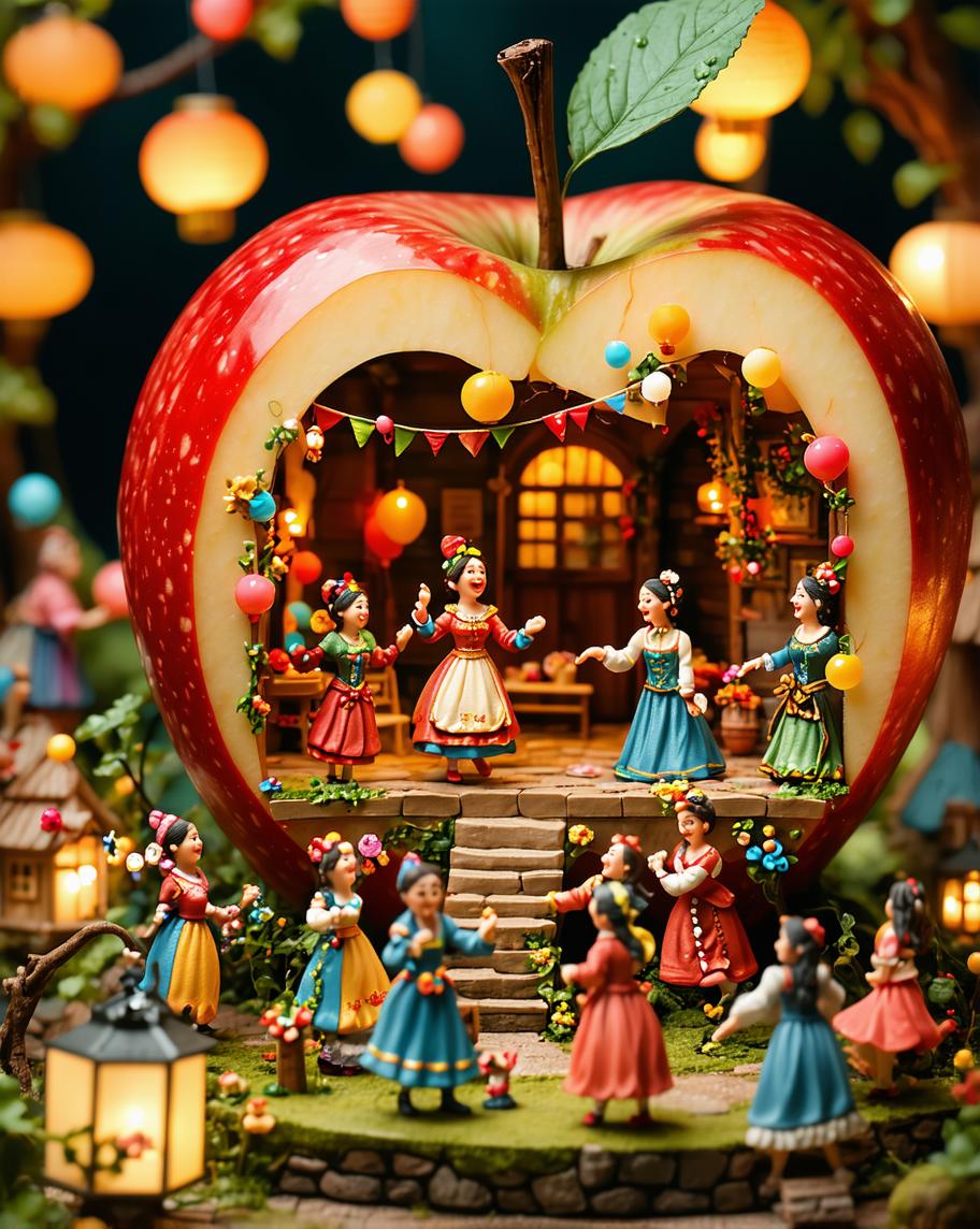 Example: A miniature scene in a red apple