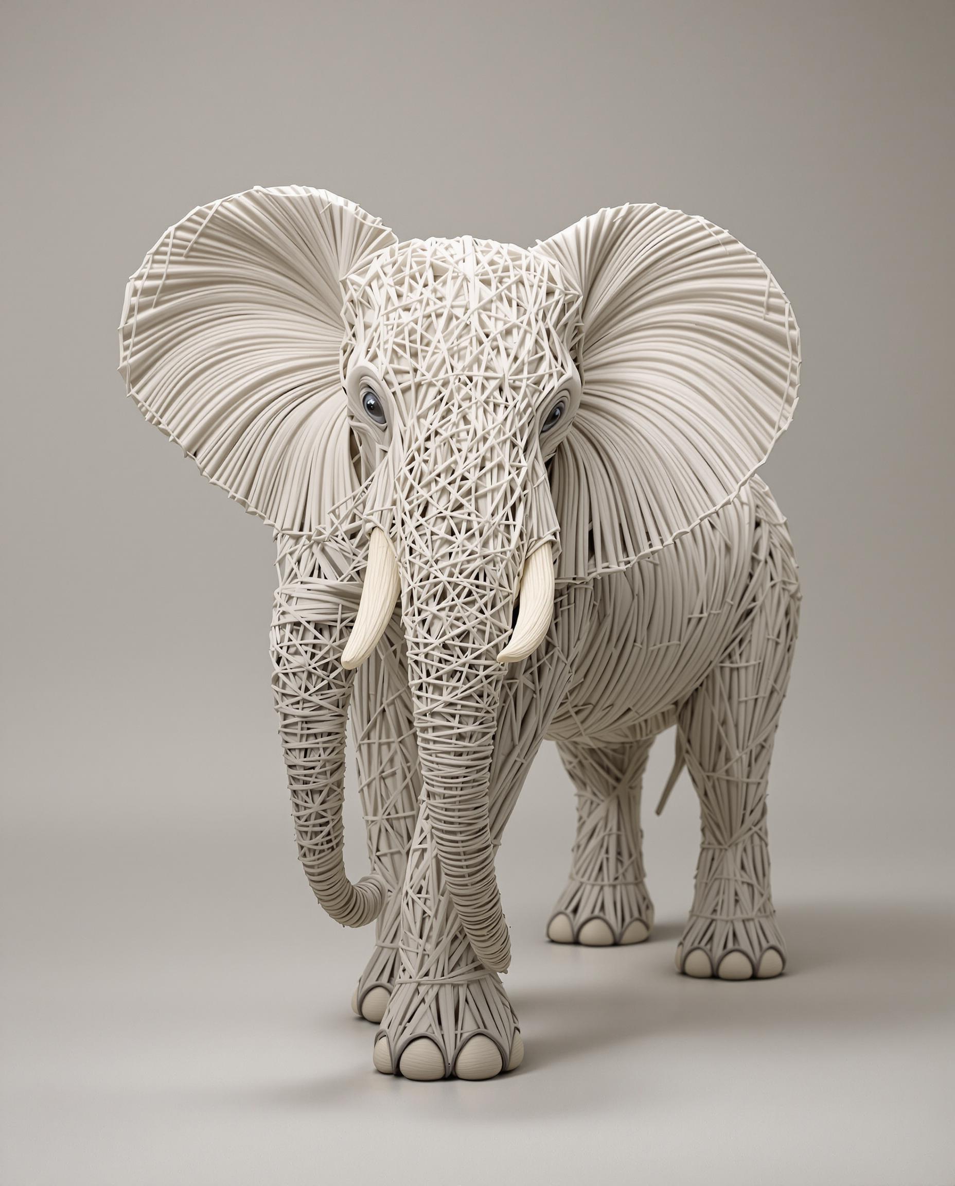 Example: Una figura de elefante creada completamente con hilos de lana