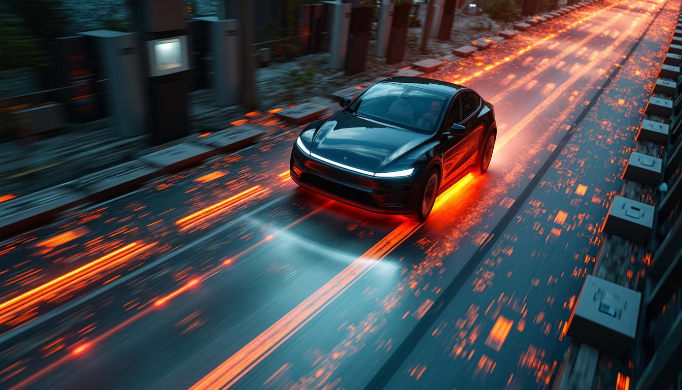 T3SLAMDLYJNP3R, driving on a road made out of circuit boards