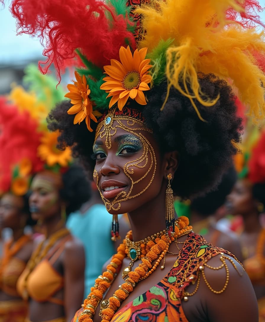 Imagine em fotos em 4k de close up de cenas viscerais dos blocos afros no carnaval de salvador Bahia. Cidade composta por sua maioria de afrodescendentes 