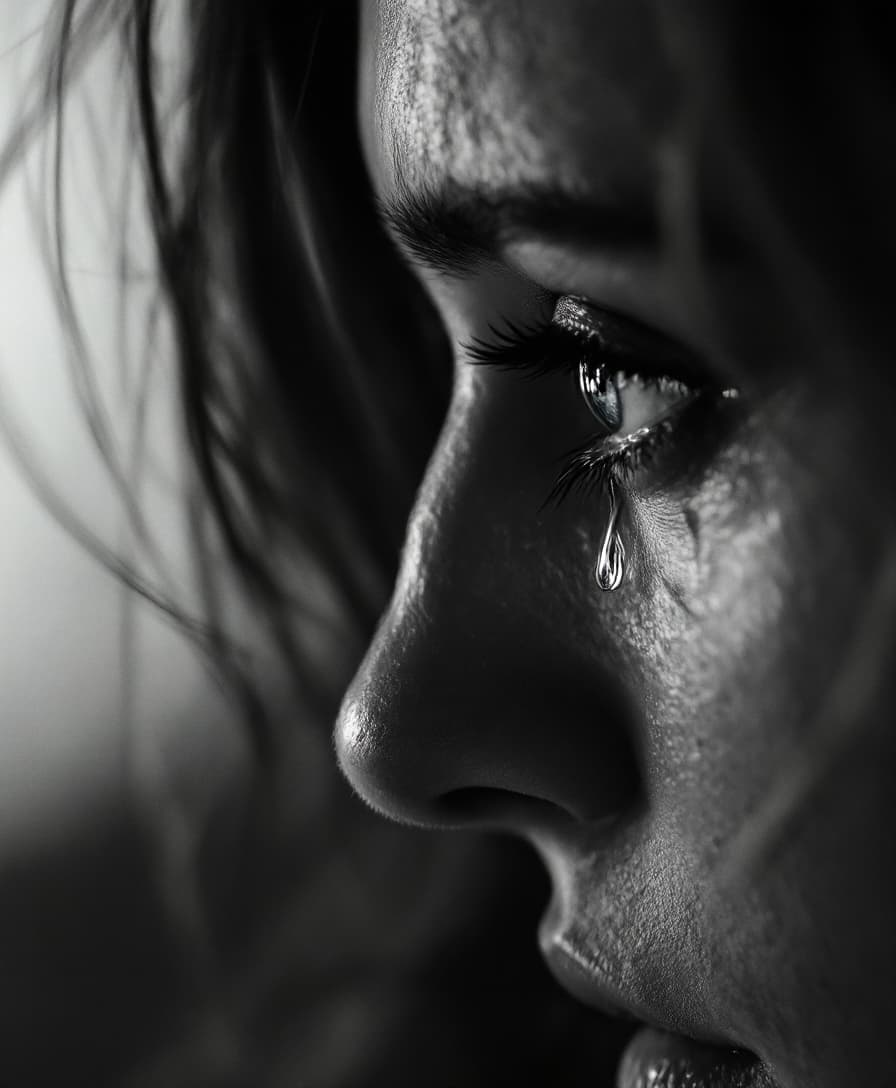 cinematic film still of crying style, a side view of a woman's eye with a tear hanging from it, solo, 1boy, monochrome, greyscale, male focus, melodrama, movie themed, sharp, detailed, epic cinematic photography, artistic, dramatic light, cinematic color style, Kodak film style, crying style, 1girl, close-up, realistic, photorealistic, closeup, side view, blurry, lips, tear drop:1, shallow depth of field, vignette, highly detailed, high budget, bokeh, cinemascope, moody, epic, gorgeous, film grain, grainy