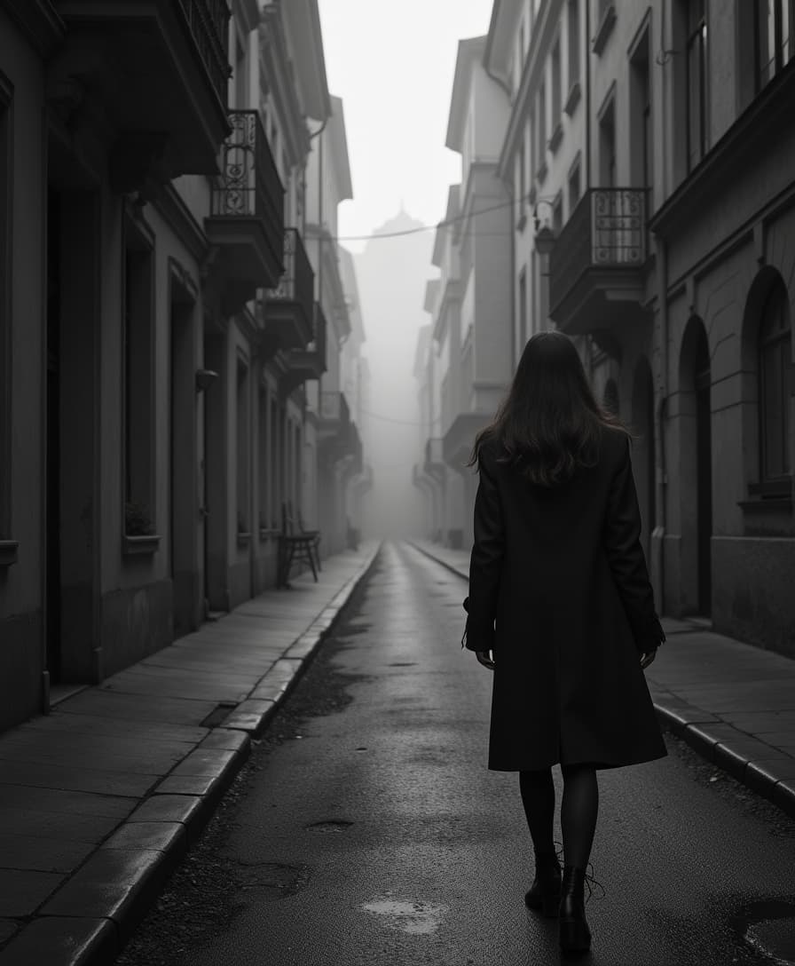 4K 35mm lens, high contrast black and white image, low-key lighting, eerie atmosphere, unsettling details,, deep shadows, dramatic effect, timeless elegance, outside a city, vibrant emotional wallpaper.