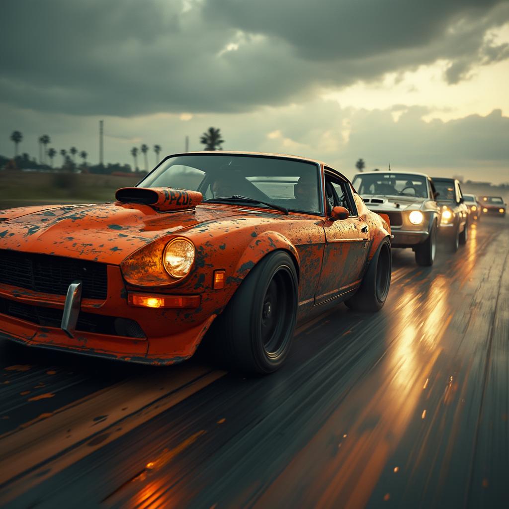 cinematic photo of car racing in style of Fast&Furious, 