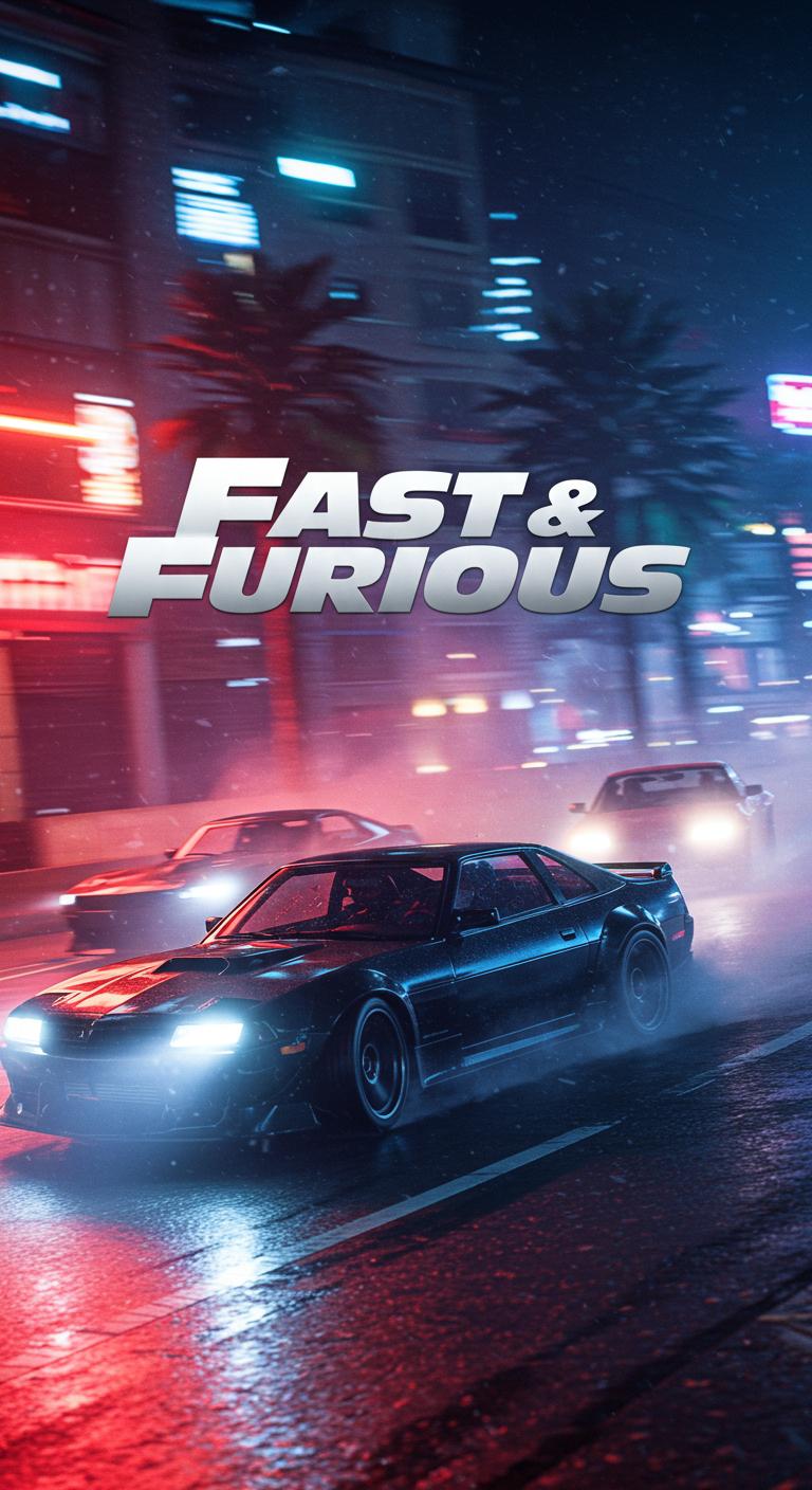 cinematic movie cover of car racing in style of Fast&Furious, with title logo "Fast&Furious"