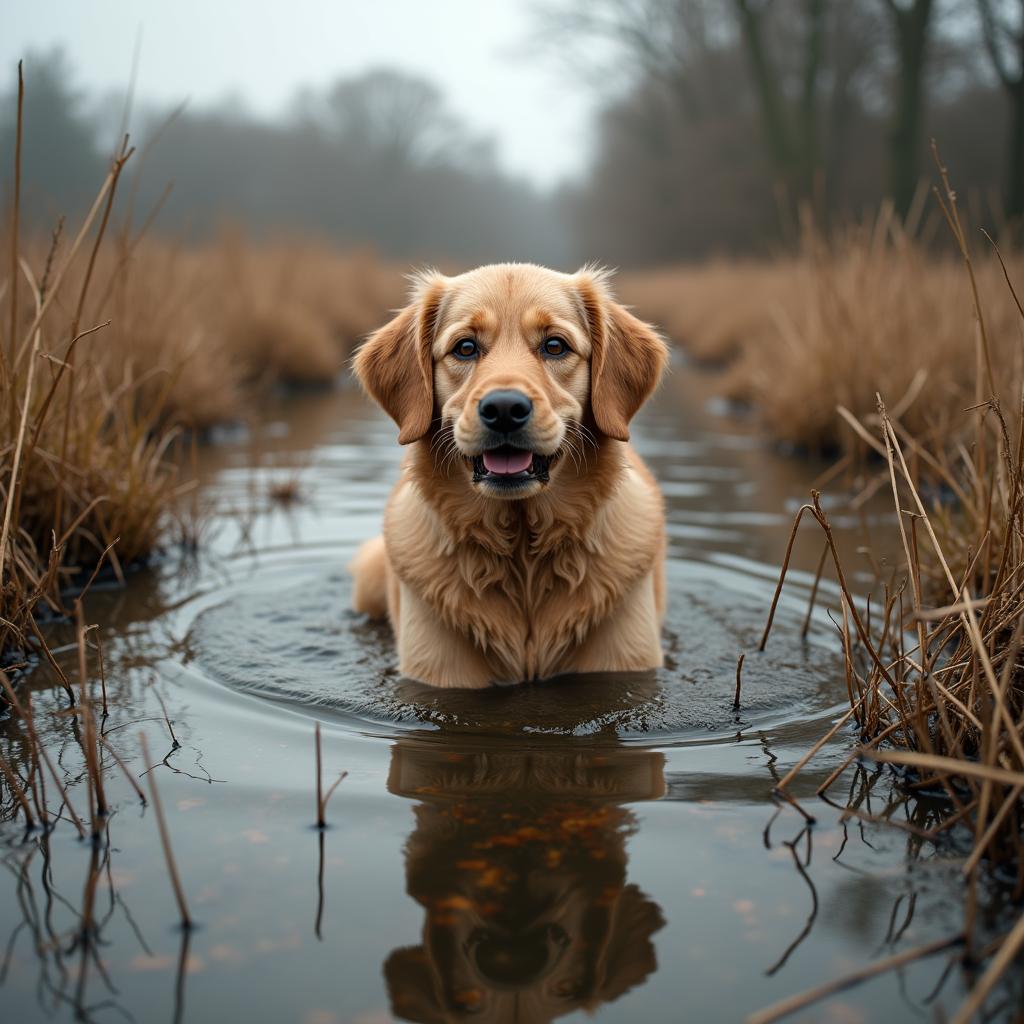 a dog in a bog