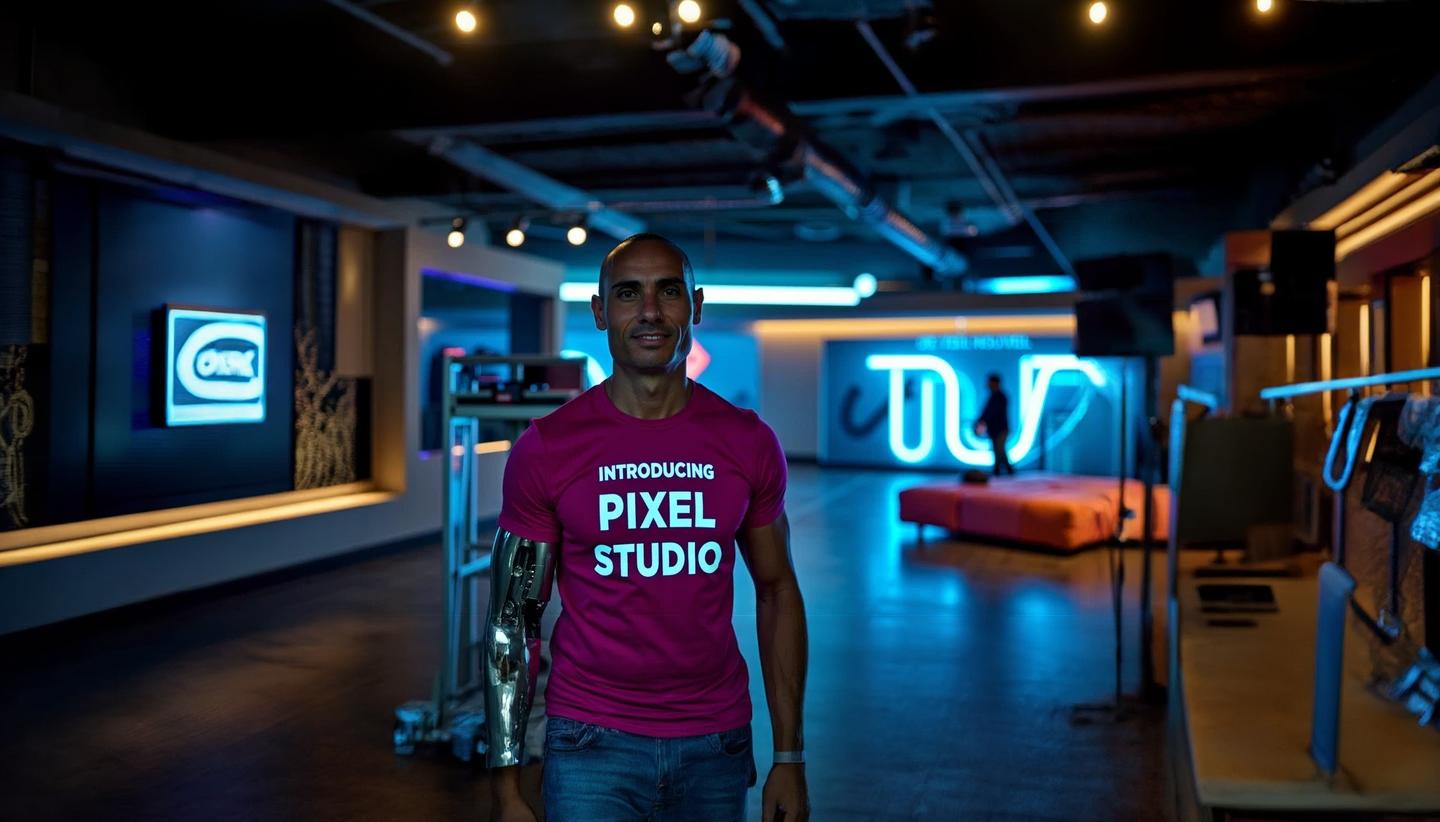 A man walking through the studio