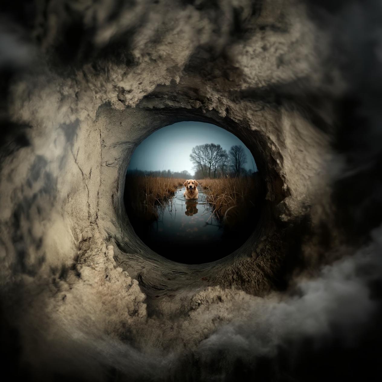 a dog in a bog