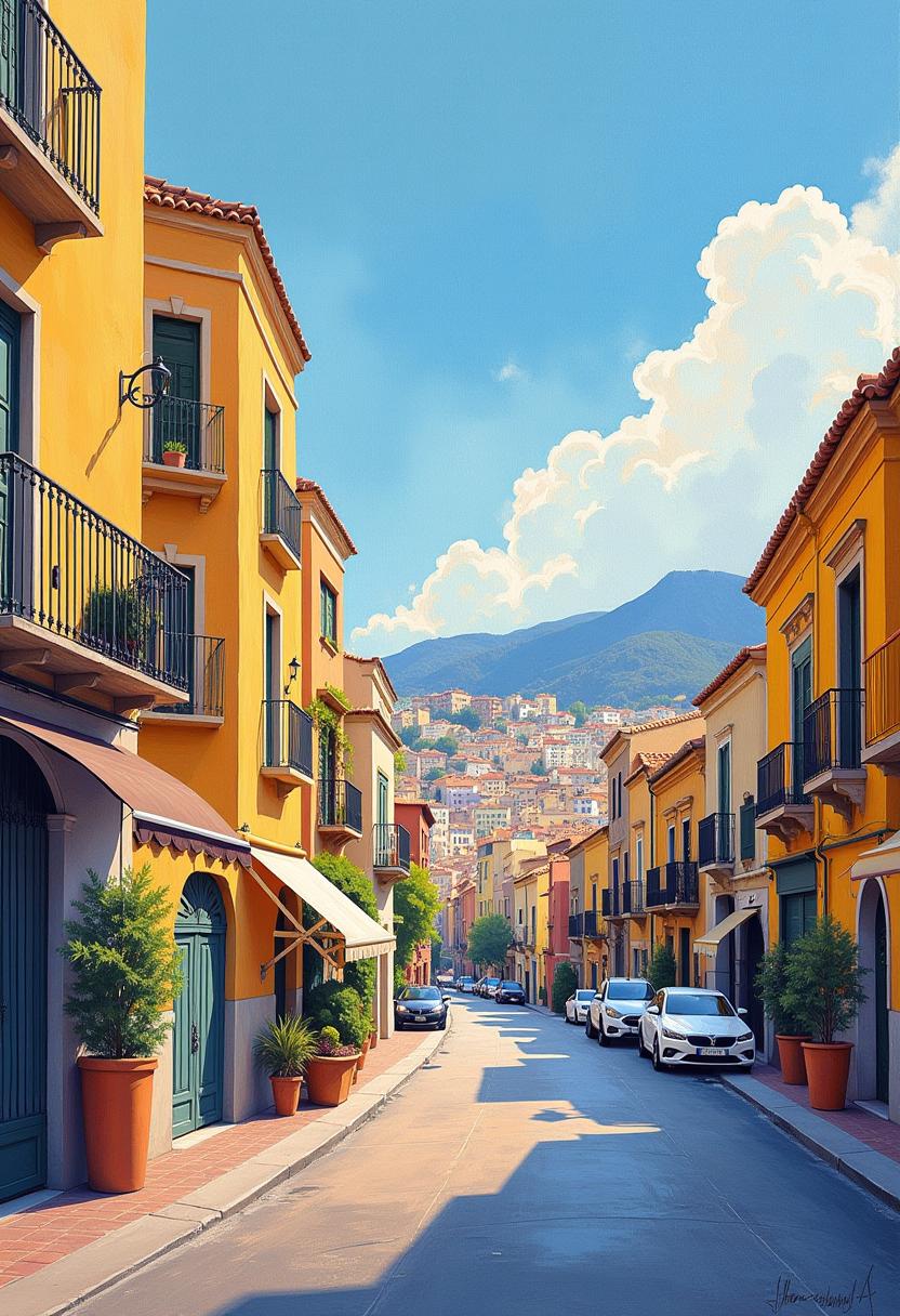 Believe me a modern painting thick brushstrokes imitating a watercolor painting about the city of Malaga in Spain