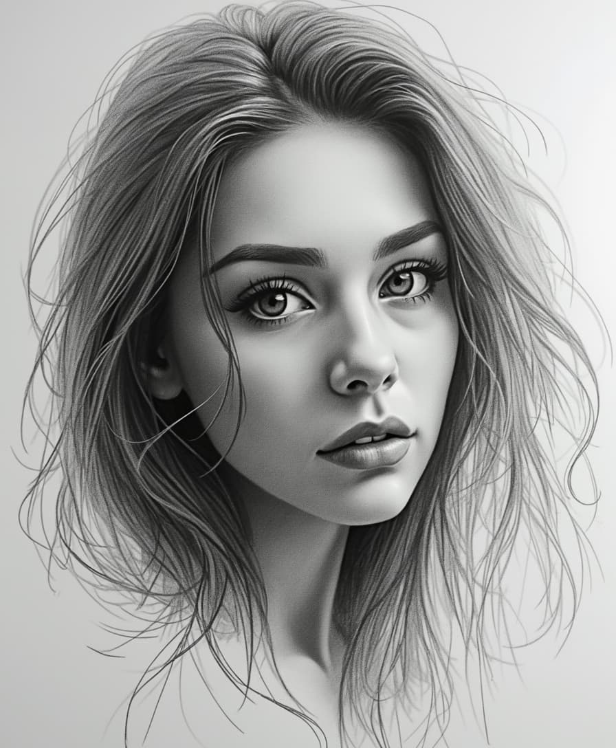 Transform the uploaded photo into a detailed black-and-white pencil sketch. Emphasize the shadows and lines, creating a soft, artistic interpretation of the original image. Maintain the key features and proportions, but remove any excessive details or colors. The result should resemble a hand-drawn pencil sketch with fine lines, soft shading, and a smooth gradient in the shadows, showcasing the texture and depth of the subject.