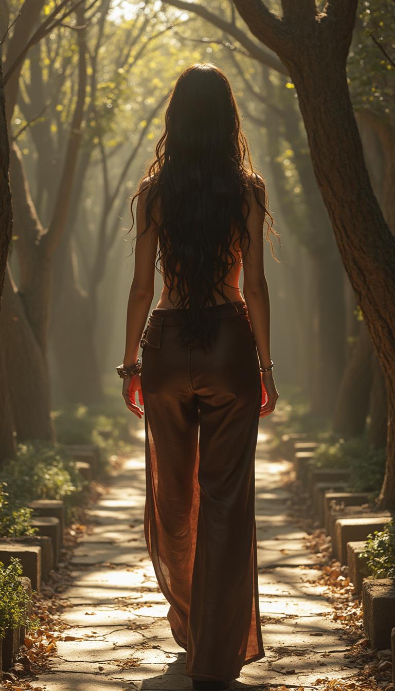 a perfect image of the beautiful selenna gomez walking in a courtyard between a oak tree grove and the river styx. she is not alone, friends are nearby, The lighting is natural, with sunlight filtering through a nearby cluster of branches and illuminating her legs and face, from the side, creating delicate shadows. The leather in her outfit is beautifully crafted with intricate details and textures that add depth to the image. The image should be photorealistic with ultra sharp focus and extreme detail, so that every swirl and texture of her long beautiful hair is visible, The resolution should be 32K or higher, with a cinematic feel that draws the viewer into the scene. The image should be created with a high-end rendering engine like Octane Render, so that it is indistinguishable from a real photograph, studio lighting, ultra-detailed, high resolution, shot with 50mm lens, facing forward,the final image merges the traditional style while capturing the intriguing spectacle in a rich, detailed composition 