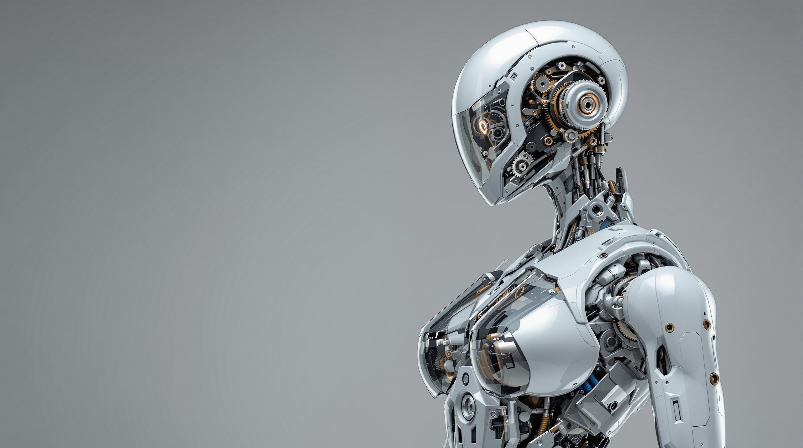 A hyper-realistic female robot with a sleek, polished metallic exterior, featuring intricate gears and circuits beneath (transparent 2.3) panels. The robot’s limbs and torso exhibit a high level of detail, conveying a sense of advanced technology and precision engineering.
This style of the robot is is in the design of the artist Alex Grey. 