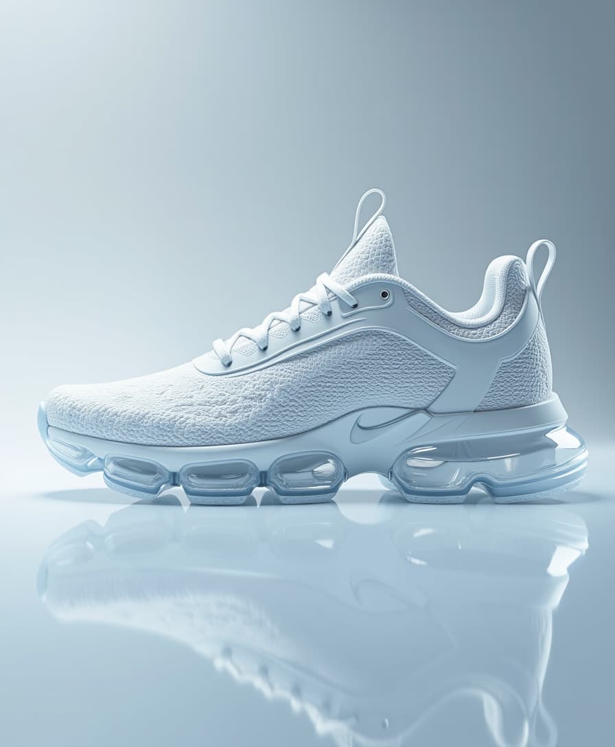 Conceptual design of futuristic style sports shoes, parametric design, 3D transparent cristal printed