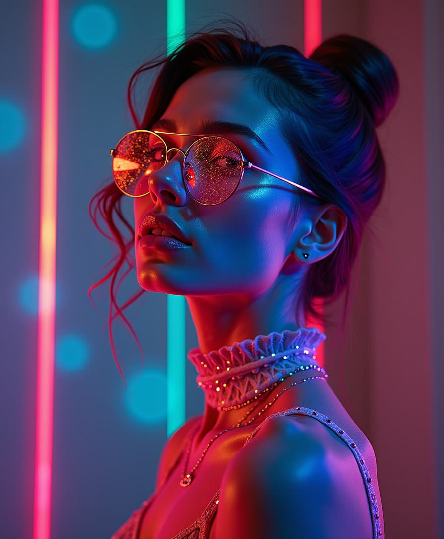 luxury fashion upperclass avantgardistic prism light effect woman, dystopian nightmare feeling, masterpiece of digital art, colourful exposures, 3D-render, 8K, brilliant colours, Amsterdam acrylic paint effect, ultradetailed, photorealistic