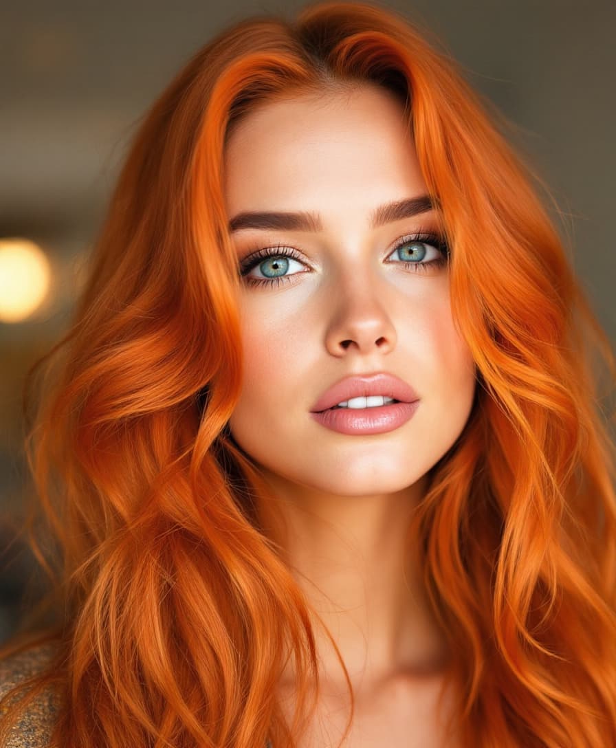 a photo of a beautiful woman with orange hair