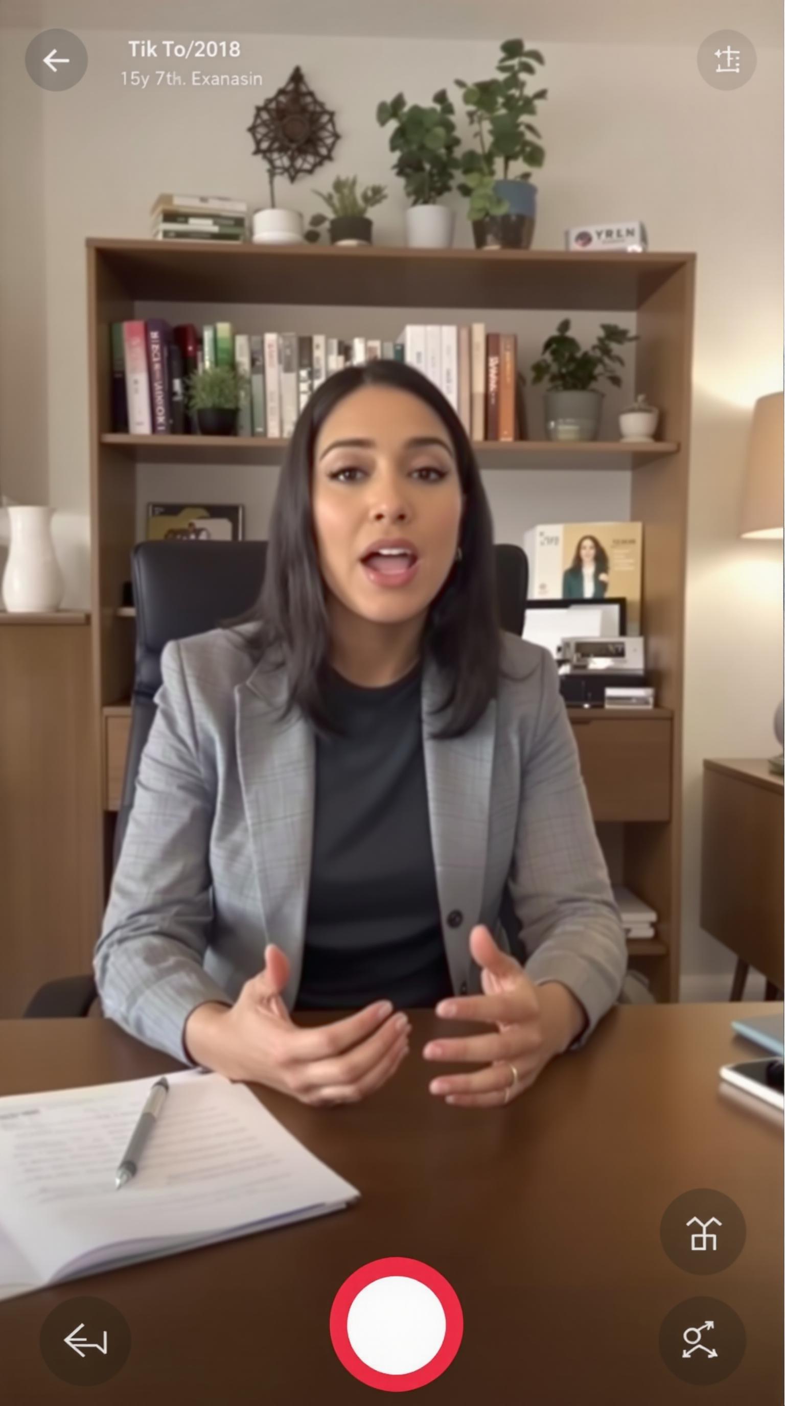 TikTok video IMG_52017.DNG  female healthcare executive speaking passionately.  

IMG_7209.HEIC webcam

View from webcam 

In this scene, the mixed race hispanic executive woman in her early 40s is seated at her desk in a mid-century modern home office, wearing a professional attire.  The camera is perfectly aligned with her eye level, she's making direct eye contact, creating an engaging and intimate perspective that makes her feel approachable and relatable while maintaining her authority.  