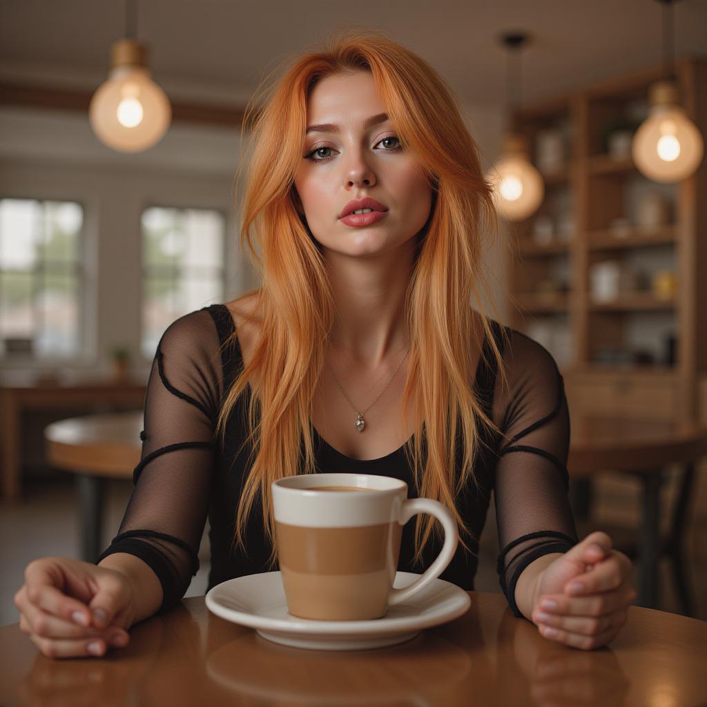 a portrait photo of TOKGRIDIMGORNGEHR, sitting in a cafe