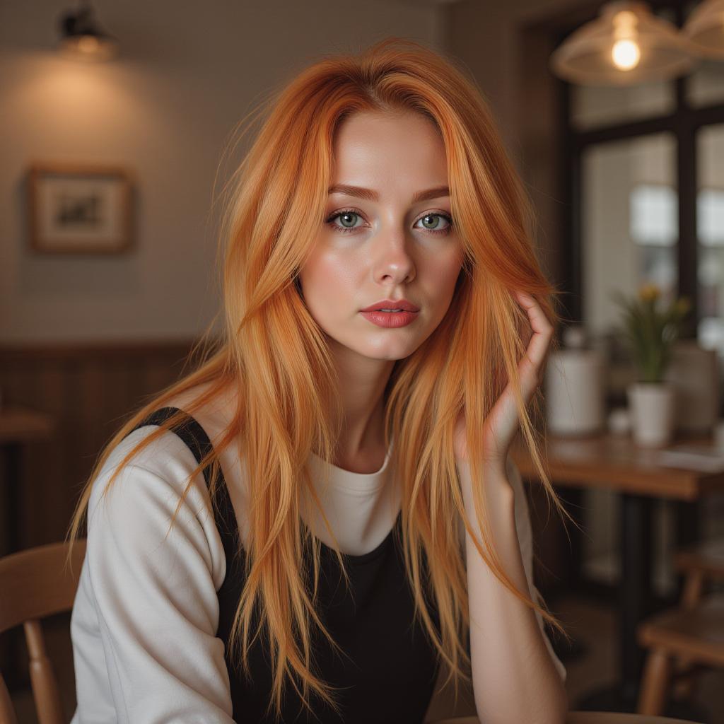 a portrait photo of TOKGRIDIMGORNGEHR, sitting in a cafe