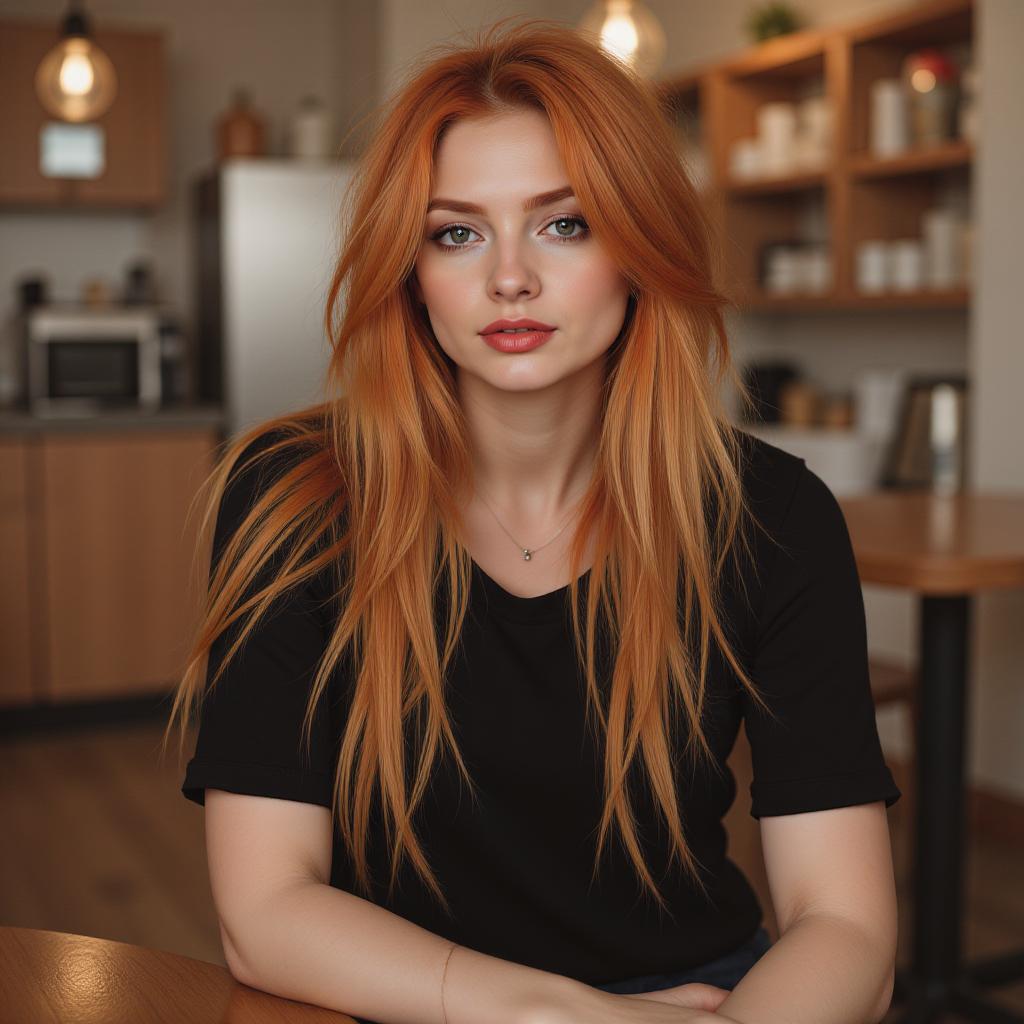 a portrait photo of TOKGRIDIMGORNGEHR, sitting in a cafe