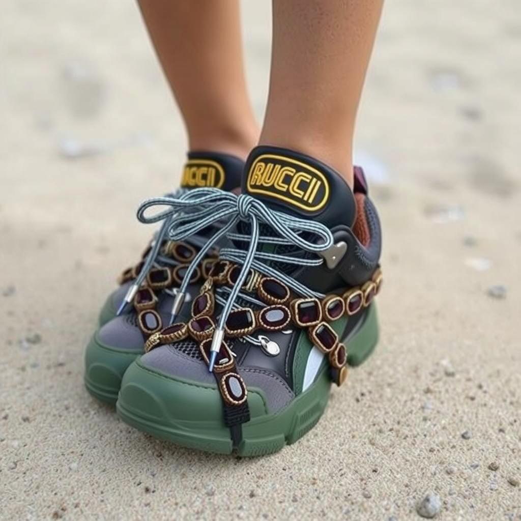 a woman walking on the beach wearing these shoes