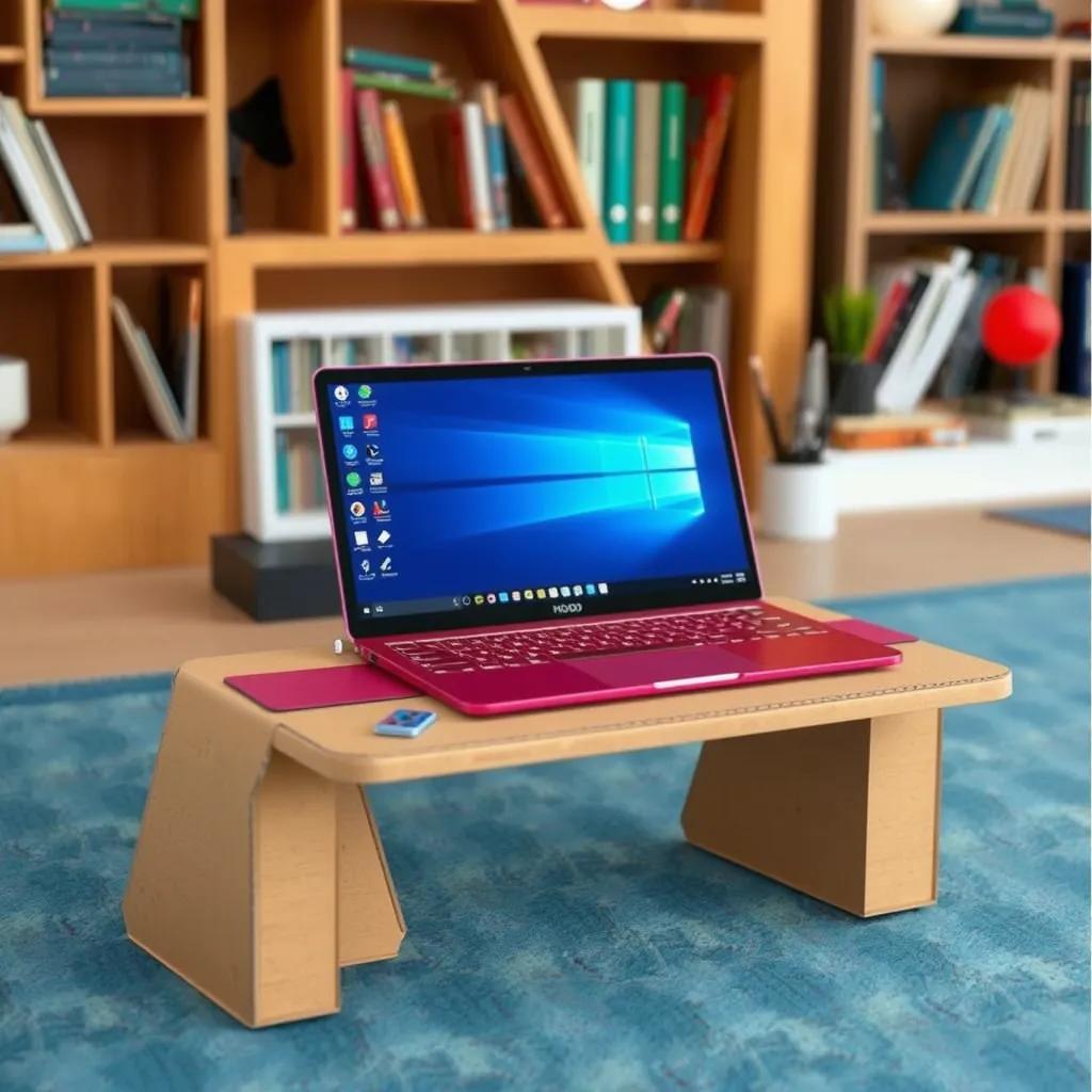 this laptop on a desk made out of cardboard