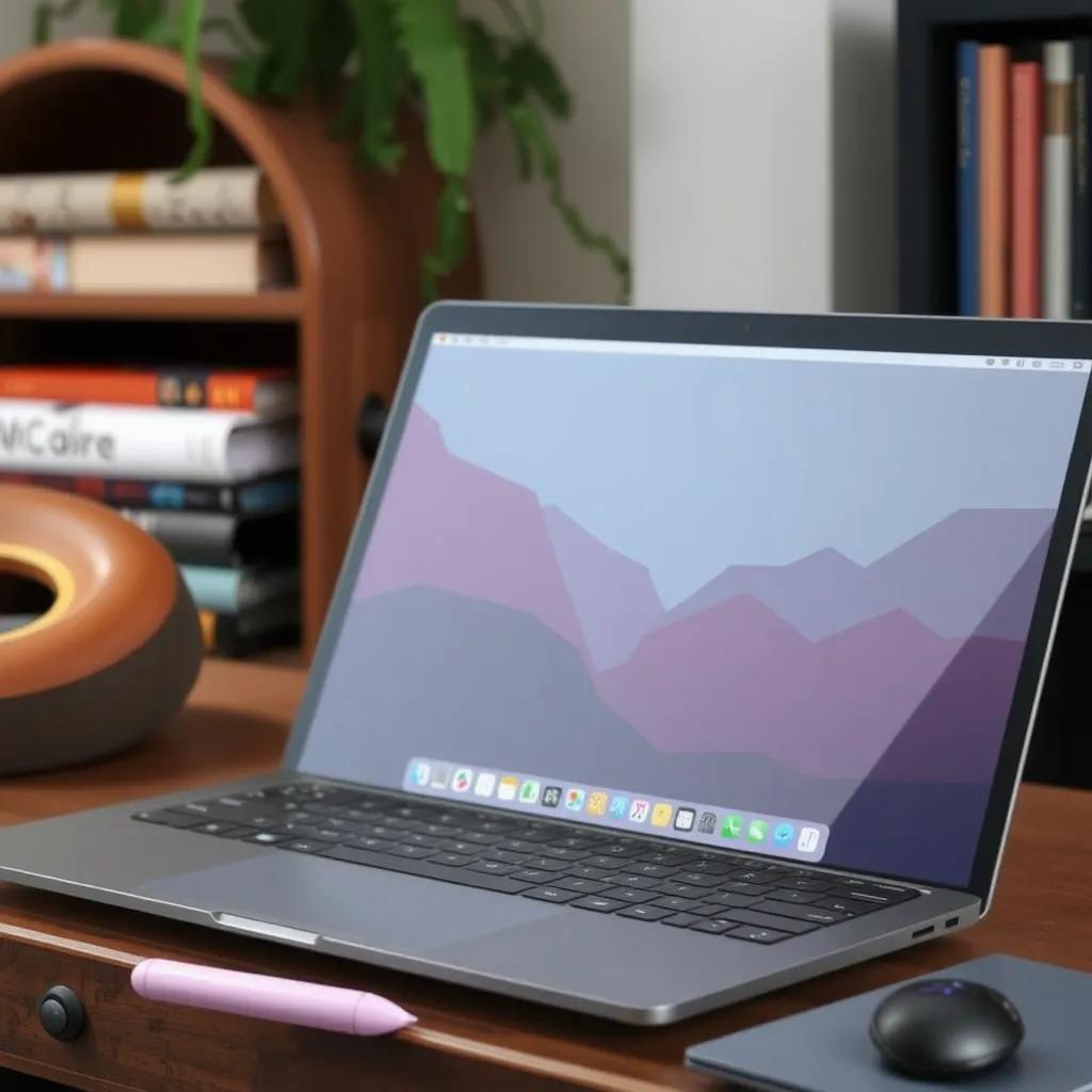 a laptop of this style on an old wooden desk