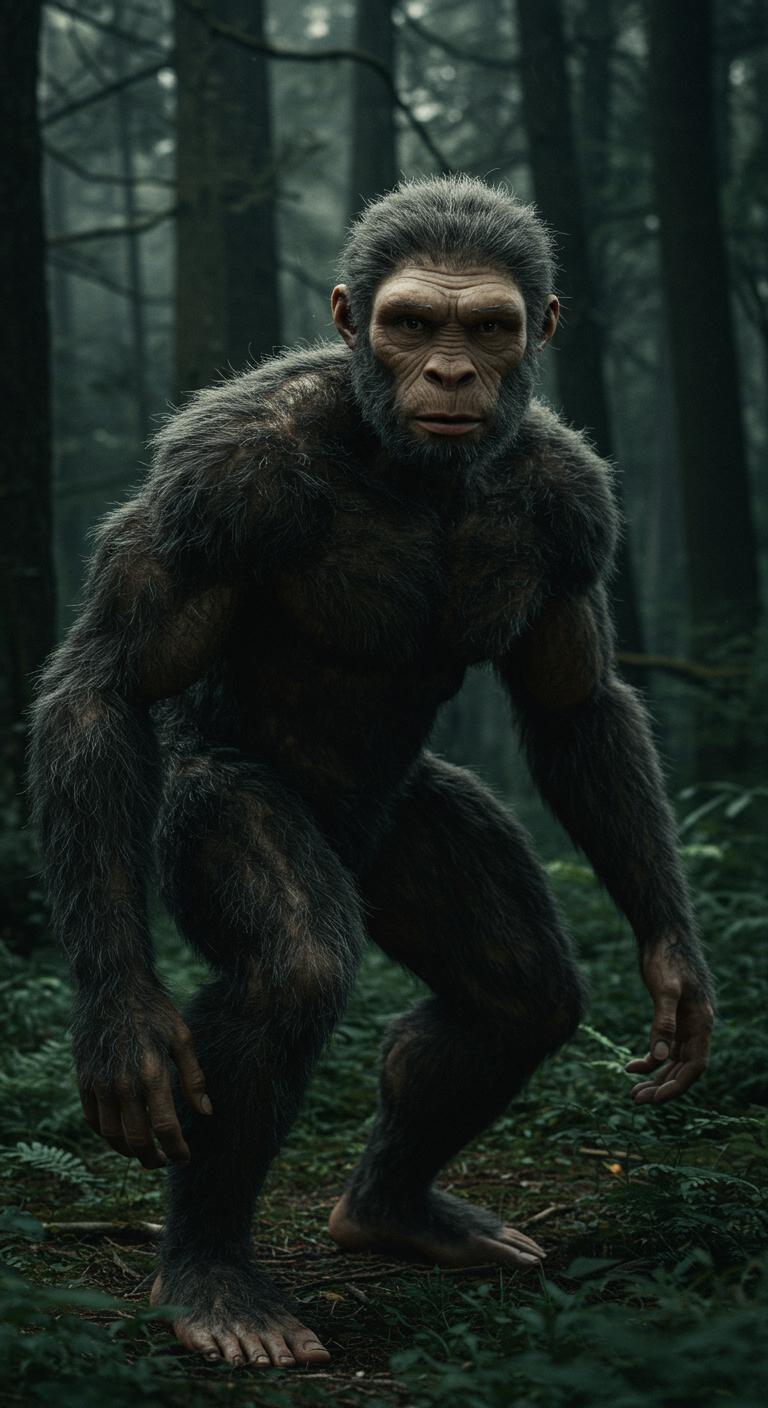 Create an images of a man that is extreamly hairy all over the missing link. Hyperrealistic photograph 