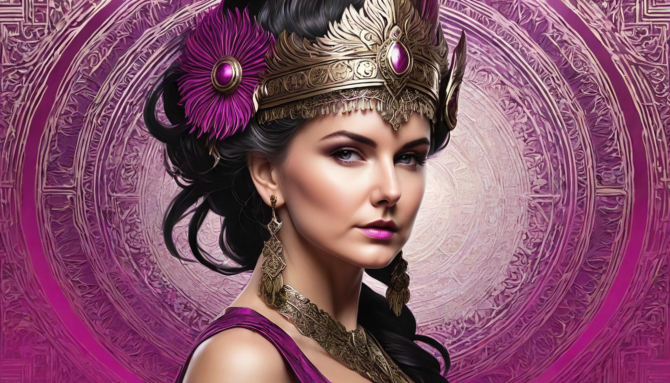 VanessaSDYT Ancient style beauty woman silhouette, detailed, perfect composition.line graphic, black and  magenta colors, totem culture, No background
, trending on artstation, sharp focus, studio photo, intricate details, highly detailed, by greg rutkowski, sf, intricate artwork masterpiece, ominous, matte painting movie poster, golden ratio, trending on cgsociety, intricate, epic, trending on artstation, by artgerm, h. r. giger and beksinski, highly detailed, vibrant, production cinematic character render, ultra high quality model, , epic royal background, big royal uncropped crown, royal jewelry, robotic, nature, full shot, symmetrical, Greg Rutkowski, Charlie Bowater, Beeple, Unreal 5, hyperrealistic, dynamic lighting, fantasy art
