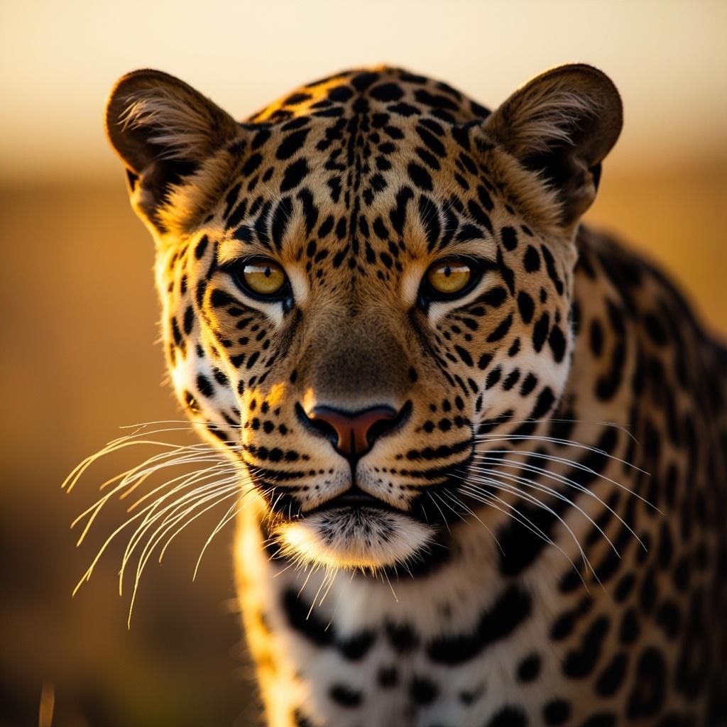 A close-up portrait of a leopard with distinctive spotted pattern and intense eyes