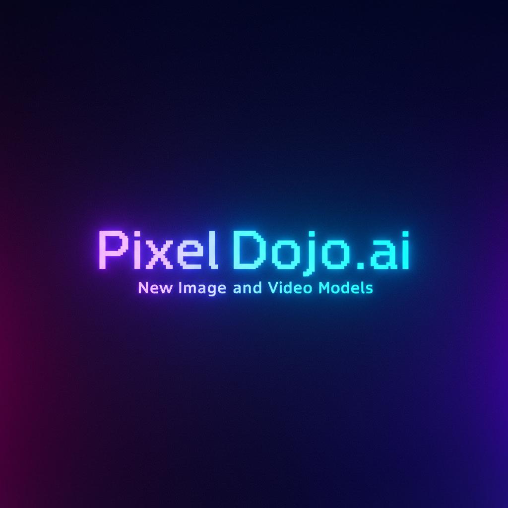 **Prompt:**

A sleek, modern digital artwork featuring the text "PixelDojo.ai" prominently at the top in a futuristic, pixelated font, glowing with neon blue and purple hues. Below it, in the center of the composition, the words "New Image and Video Models" are displayed in a crisp, clean sans-serif font, with each word on a new line for emphasis. 

- **Visual Details:** 
  - The background is a dark gradient, transitioning from deep indigo at the top to a vibrant purple at the bottom, creating a sense of depth and technology.
  - "PixelDojo.ai" has a slight pixelation effect with each letter subtly outlined in a neon light, enhancing the digital theme.
  - "New Image and Video Models" is in white, with a slight glow effect, ensuring readability and prominence.

- **Style:** 
  - The overall style is cyberpunk, with elements reminiscent of futuristic digital interfaces, akin to the aesthetics seen in sci-fi movies and video games.

- **Composition:** 
  - The text is centered, creating a focal point. The camera angle is straight-on, emphasizing the symmetry and modernity of the design.
  - A slight vignette effect around the edges to focus attention on the central text.

- **Mood and Atmosphere:** 
  - The scene conveys innovation, excitement, and the cutting-edge nature of digital technology. The neon lights and pixelation suggest a dynamic, evolving digital environment.

- **Technical Aspects:** 
  - Use of soft focus around the edges to make the text pop, depth of field to give the letters a 3D effect, and a high contrast ratio for a striking visual impact.

- **Cohesion:** 
  - The composition, color scheme, and text styling all work together to create an image that feels like a glimpse into the future of digital art and technology, perfectly encapsulating the essence of PixelDojo.ai's new offerings.